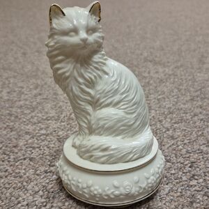 Vintage 1995 Enesco Symphony White Porcelain Cat Musical Figurine Wind Up